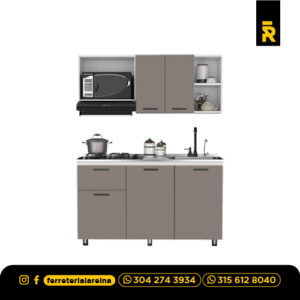 Cocina integral 1.5mt creta derecha + filtro + llave LVP balta palanca negra + canastilla corona